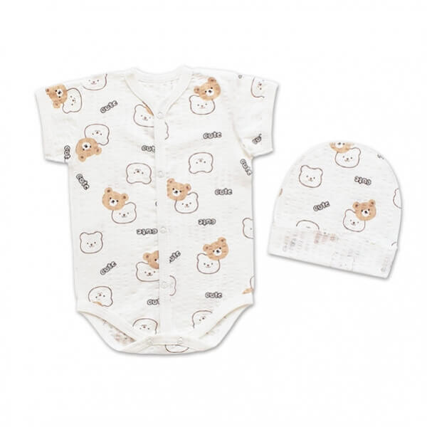 Боді з коротким рукавом та шапочка "Cute Bear" для малюків (інтерлок-жаккард)